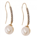 hook earrings 27x7mm earrings with freshwater cultured pearl and zirconias 9k gold