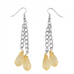 hook earrings chain silver coloured with leaf beads yellow