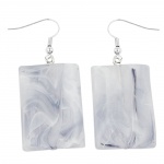 hook earrings grinded rectangle white grey marbled