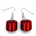 hook earrings slanted bead silky red