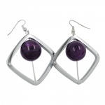 hook earrings square silver coloured with bead purple