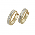 hoop earrings 12x11x3mm hinged oval bicolor diamond cut 9k gold