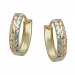 Hoop earrings 12x11x3mm hinged tricolor diamond cut 9K GOLD
