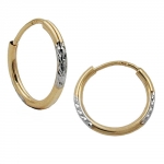 hoop earrings 12x1mm bicolor rhodium plated diamond cut 9k gold