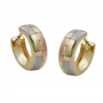 Hoop Earrings 12x5mm hinged tricolor diamond cut 9K GOLD