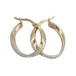 hoop earrings 20x3mm bicolor diamond cut curved 9k gold