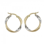 hoop earrings 20x3mm oval twisted bicolor rhodium plated 9k gold