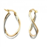 hoop earrings 22x15x3mm twisted & bent bicolor with white gold alloyed 9k gold