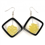 hoop earrings square black with twisted bead yellow 