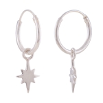 hoop earrings, with star, silver 925