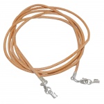 leather strap round cord cowhide 2mm natural color with 2x closure silver colored ca. 1m