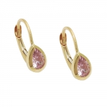 leverback earrings 14x5mm drop cubic zirconia pink 9k gold