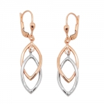 leverback earrings dangles 43x10mm 2 ovals bicolor with white gold 9k rose gold