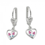 leverback earrings, heart butterfly, silver 925