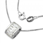 necklace 0.9mm box chain with pendant oval with zirconias rhodium plated silver 925 42cm