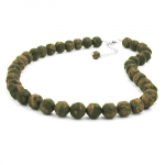 necklace, baroque beads 12mm, green-olive, 50cm