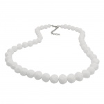 necklace, beads 10mm, white, shiny, 50cm