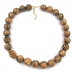necklace, beads 22mm, brown marbled, 60cm