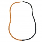 necklace, beads 8mm, orange-black, 90cm