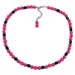 necklace, beads, 8mm, pink/ black
