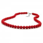 necklace, beads 8mm, red shiny, 55cm 
