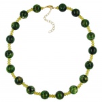 necklace, beads, green marbled, 50cm