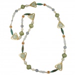 necklace, beads, green-patina-gold, 110cm