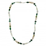 necklace, beads, mint-green & silver, 90cm