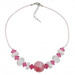 necklace, beads, pink & transparent, 45cm