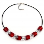 necklace, beads, red-silver 45cm