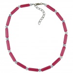 necklace, beads, red/white, silky shimmering