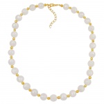 necklace, beads, silk-white & gold, 80cm