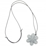 necklace, big flower pendant, grey cord