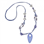necklace, blue and crome-finished beads
