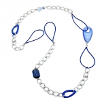 necklace, blue, silver beads, 100cm