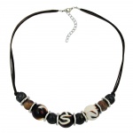 necklace, brown-white, beads, 54cm