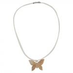 necklace, butterfly, white/ brown
