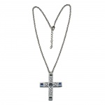 necklace, cross, silver coloured/ blue