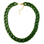 necklace, curb chain, green, glossy