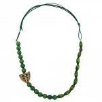 necklace, dark green/ green marbled