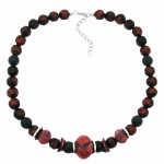 necklace, dark red/ black, metallic, marbled