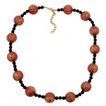 necklace, designer beads, red/gold-coloured, black