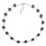 necklace, dice 10mm, black-white-grey, 45cm