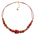 necklace, different beads, red/ rust/ orange