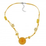 necklace, disk bead, yellow/transparent