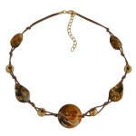 necklace, disk, brown-beige-gold, 45cm