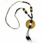 necklace, disk, olive marbled, 90cm