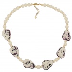 necklace, fantasy beads, ivory-purple, 53cm