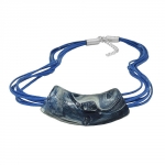necklace, flat-curved tube beads blue-grey