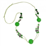 necklace, green and antique silver beads